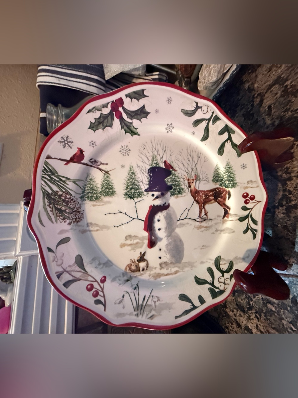 Better Homes & Gardens Heritage Collection Forest Snowman Salad Plate 8.75”